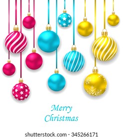 Illustration Elegant Postcard with Collection Colorful Christmas Glass Balls - Vector