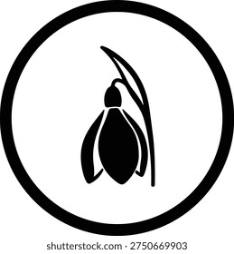 Illustration elegant snowdrop flower spring blossom simple circle line art black white minimalist silhouette vector