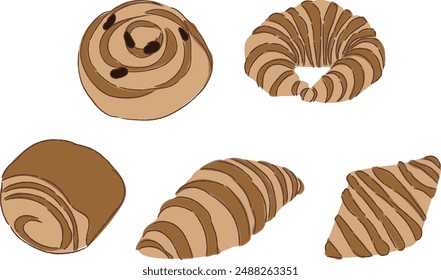 Illustration Element of Pastry Croissant Cinnamon rolls. Bakery, Baking, Caffe, Breakfast, Food, Leisure, Snack Theme.