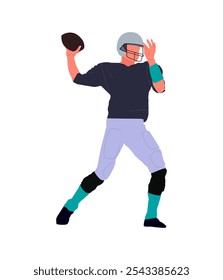 Illustration element of a rugby player about to throw a rugby ball, to add a design element.