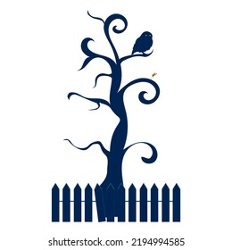 Illustration element. Silhouette tree and owl. 