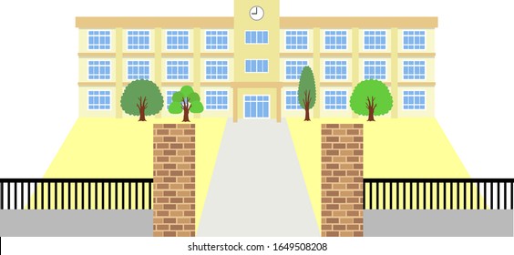 Illustration of elementary, junior high and high school buildings
