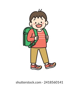 Ilustración de un niño de la escuela primaria con un bolso escolar