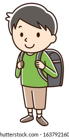 Illustration of an elementary school boy carrying a school bag.