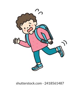 Illustration of elementary school boy stumble over something