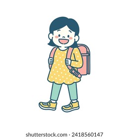 Illustration of elementary school girl with a school bag