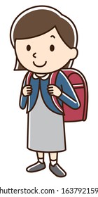 Illustration of an elementary school girl carrying a school bag.