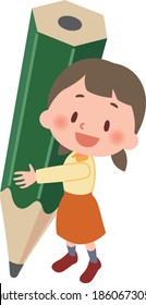 Illustration of an elementary school girl holding a pencil.