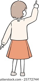 Illustration of an elementary school girl pointing.Vector illustration of a simple back view.