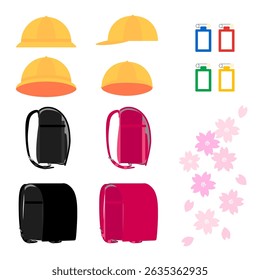 Illustration of elementary school goods and cherry blossoms