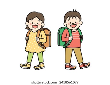 Illustration of elementary school kids with school bags