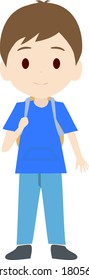 Ilustración de un estudiante de primaria llevando una mochila y mirando al frente