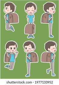 Illustration of an elementary school student carrying a school bag with a smile.