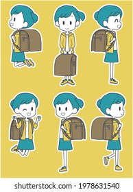 Illustration of an elementary school student carrying a school bag with a smile.