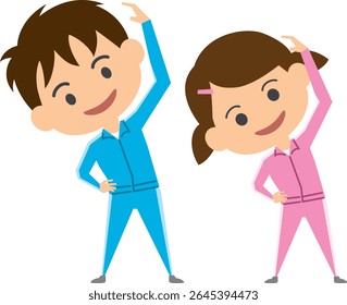 Illustration of elementary school students doing warm-up exercises