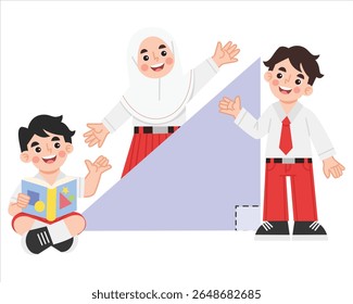 Illustration of elementary school students with right-angled