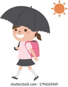Illustration of elementary school students using a UV umbrella.