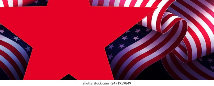 Illustration with elements of the American flag and the silhouette of a big red star.