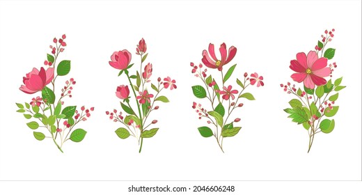 Illustration elements of beautiful flower bouquets Pink and gold