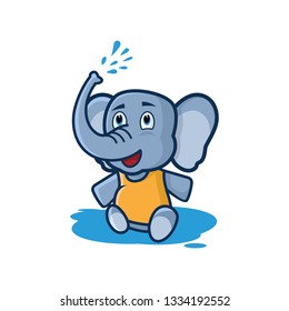illustration of elephant bathing for a baby shower company