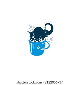Illustration of an Elephant Bathing in a Bucket