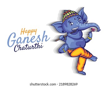 illustration of elephant blowing flute and commemorating Ganesh Chaturthi