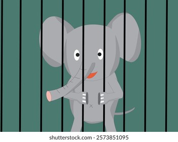 Illustration of a elephant in a cage at the zoo.