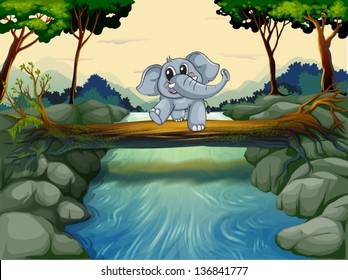 Illustration of an elephant crossing the river