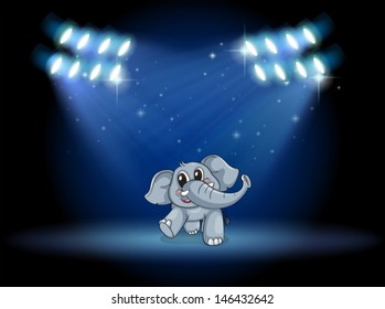 Illustration of an elephant dancing at the stage under the spotlights