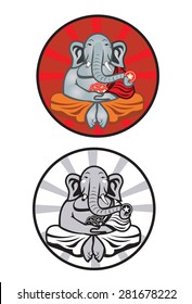 An Illustration of an elephant dressed in monk attire./Elephant Monk 