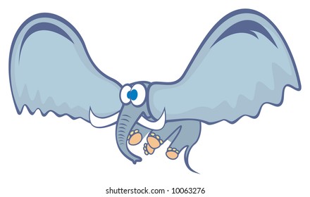 Illustration of the elephant flying and surprised
