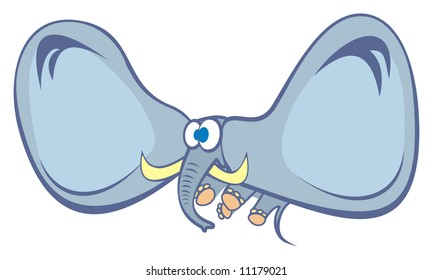 Illustration of the elephant flying and surprised