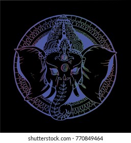 Illustration of an elephant ganesha, a Hindu god. Color gradient drawing