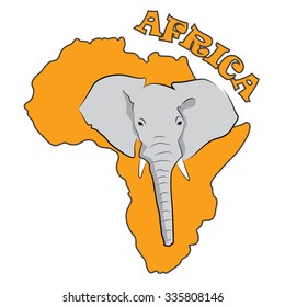 Illustration of Elephant Head, front of African Continent. Vector Image