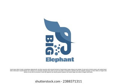 Illustration of an elephant head logo design. Silhouette of big animal head face, tusk, african elephant, zoo fauna mascot character. Modern minimalist simple flat wildlife icon symbol.