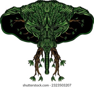 illustration of an elephant head with a plant theme