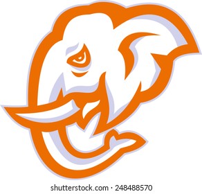 Illustration of an elephant head viewed from side on isolated white background.
