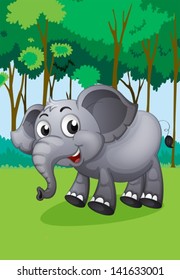 Illustration of an elephant in the middle of the forest