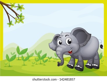 Illustration of an elephant playing in the field