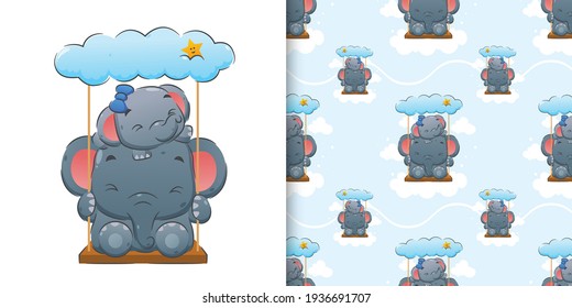 La ilustración del elefante tocando el balancín con la nube sobre ellos