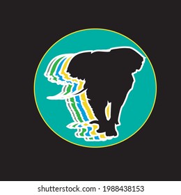 illustration of elephant silhouette with different shades of colors in a circle
