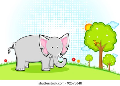 illustration of elephant standing in natural landscape