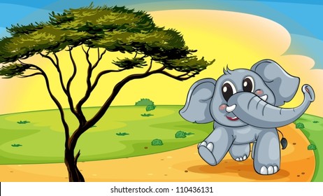 illustration of a Elephant standing under a tree