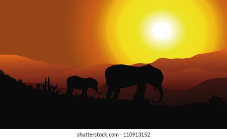 illustration of a Elephant standing under a tree