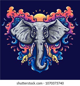 Illustration of an elephant in a vector. Perfect ethnic background, tattoo art, yoga, african, indian, thai. Use for printing, posters, T-shirts with textiles.