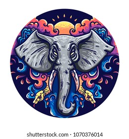 Illustration of an elephant in a vector. Perfect ethnic background, tattoo art, yoga, african, indian, thai. Use for printing, posters, T-shirts with textiles.