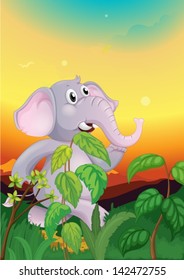 Illustration of an elephant walking in the field