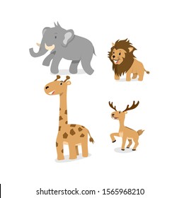 illustration of elephant,lion,giraffe and deer clip art.elephant,lion,giraffe and deer cartoon for kids story book.animal cartoon clip art vector.illustration of zoo clip art vector