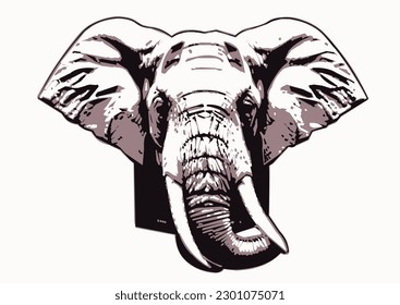Ilustración de la cabeza de un elefante, fondo blanco 