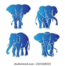 illustration of a Elephant's  vector image with blue gradations consisting of three images